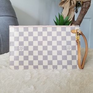 ❤ Authentic LV Neverfull MM Wristlet Damier Azur Rose Ballerine Interior